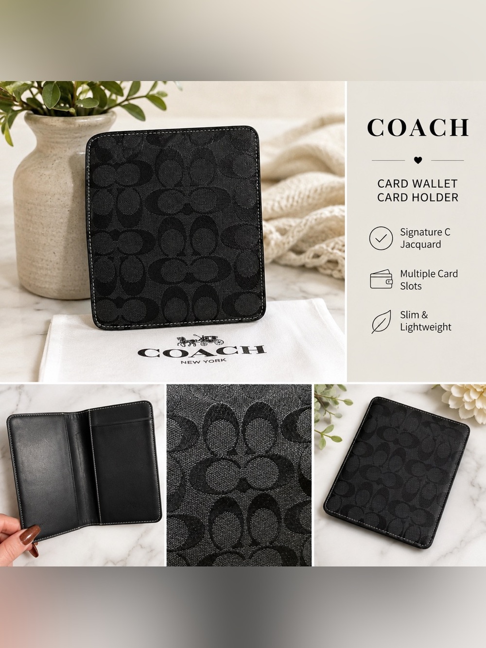Coach Black Signature Jacquard Check Holder